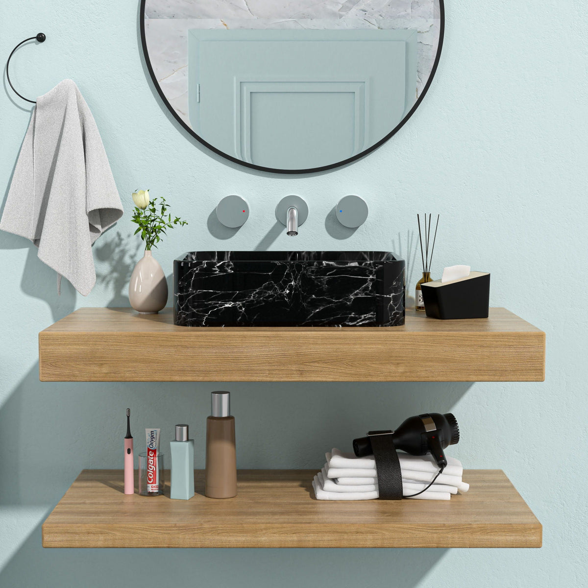 Rectangular Vessel Bathroom Sink - Black / Gray