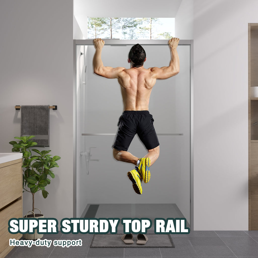 Premium Aluminum Frame Double Sliding Shower Door with Tempered Glass - Clear