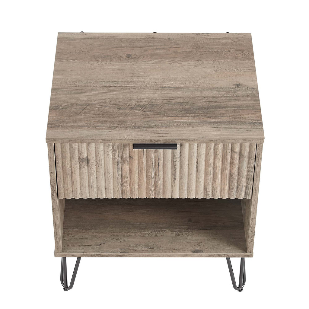 Modern Nightstand with Fluted Drawer and Metal Handles - Multiple Colors