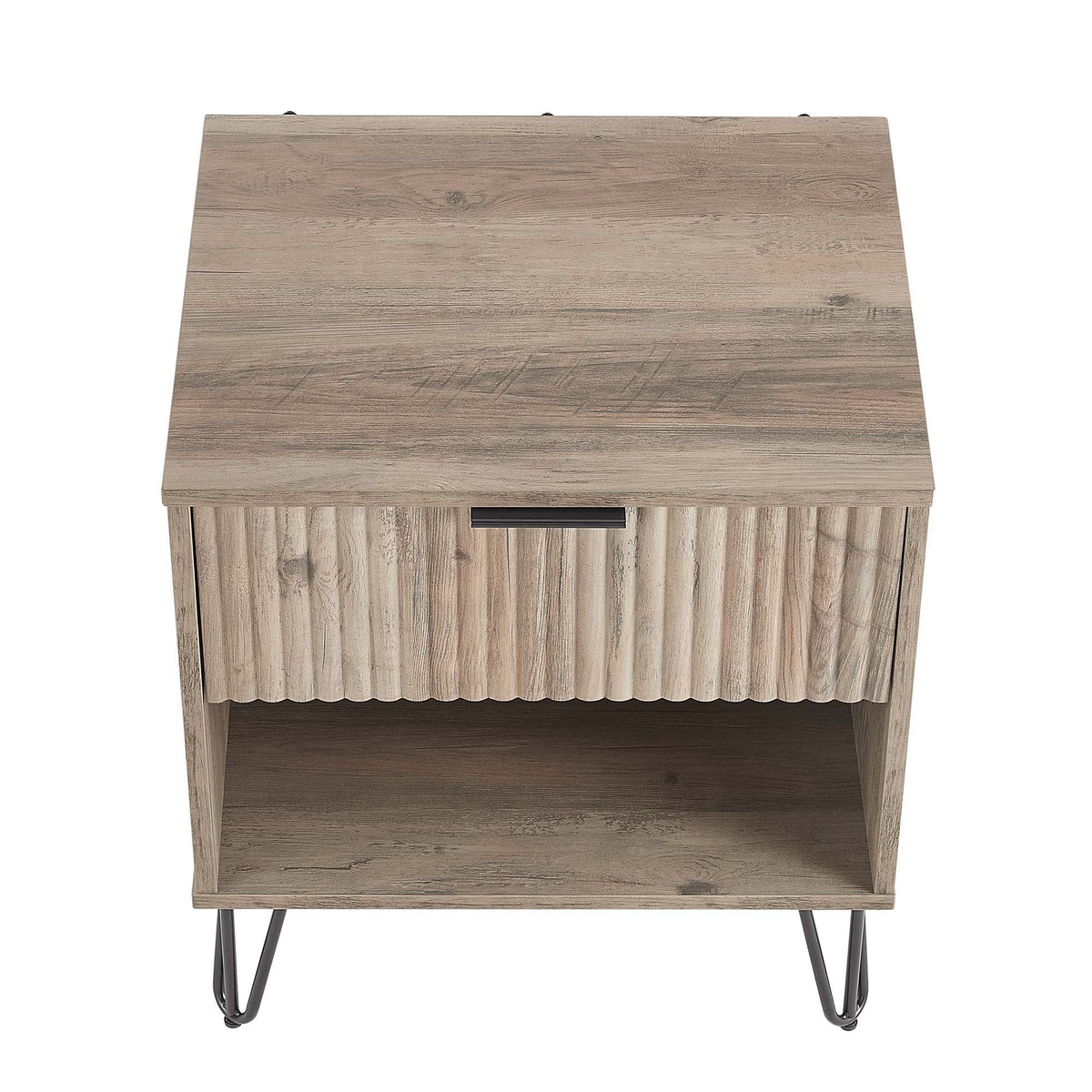 Modern Nightstand with Fluted Drawer and Metal Handles - Multiple Colors