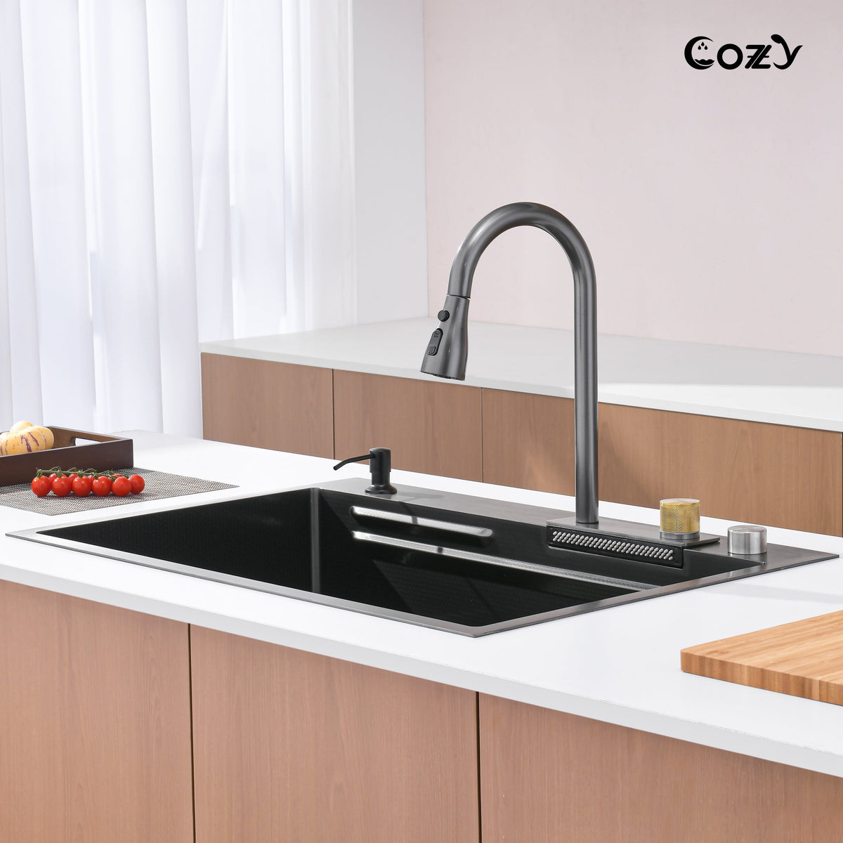 Stainless Steel Waterfall Kitchen Sink with Single Bowl - Black