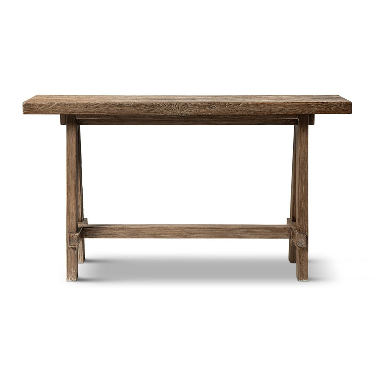 Trestle Coffee Table with Solid Reclaimed Elm Construction - Dark or Light Brown