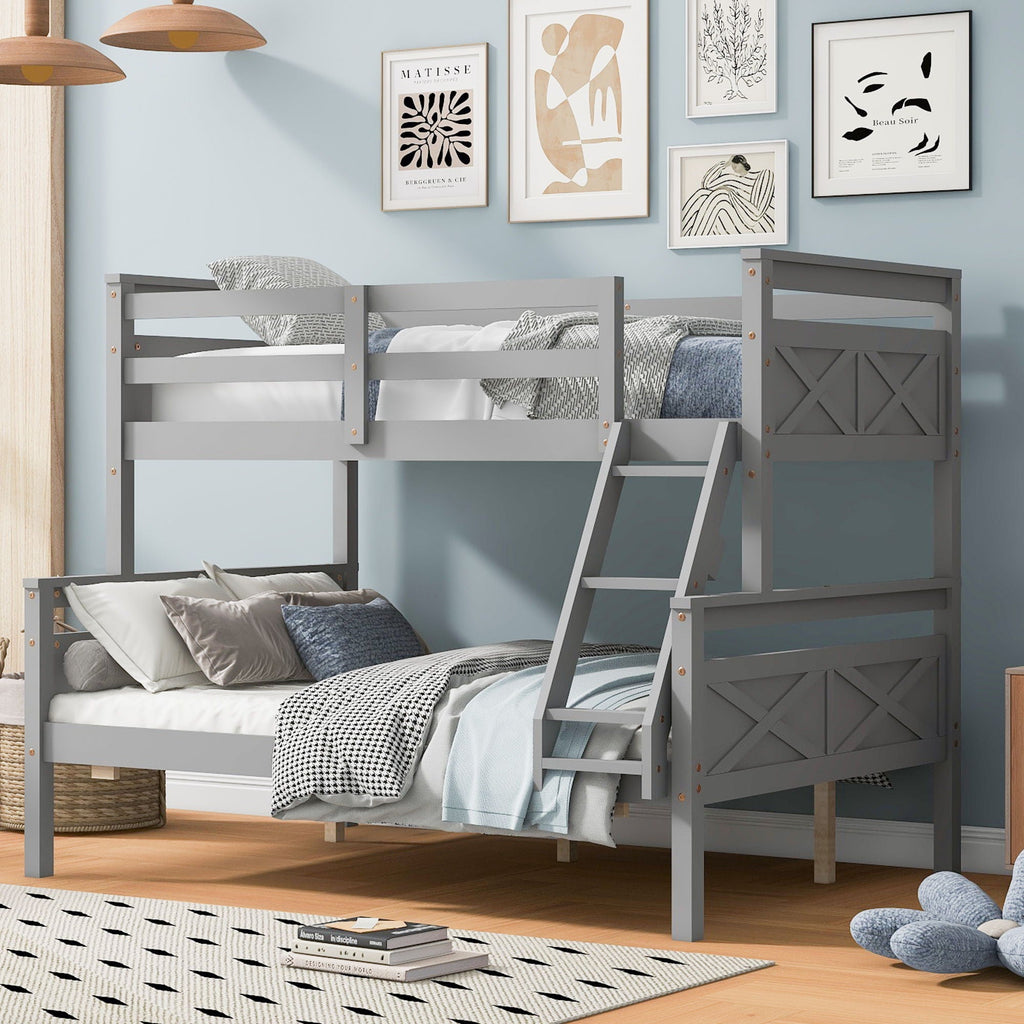 Twin Over Full Bunk Bed with Ladder and Storage Options - White or Dark Gray