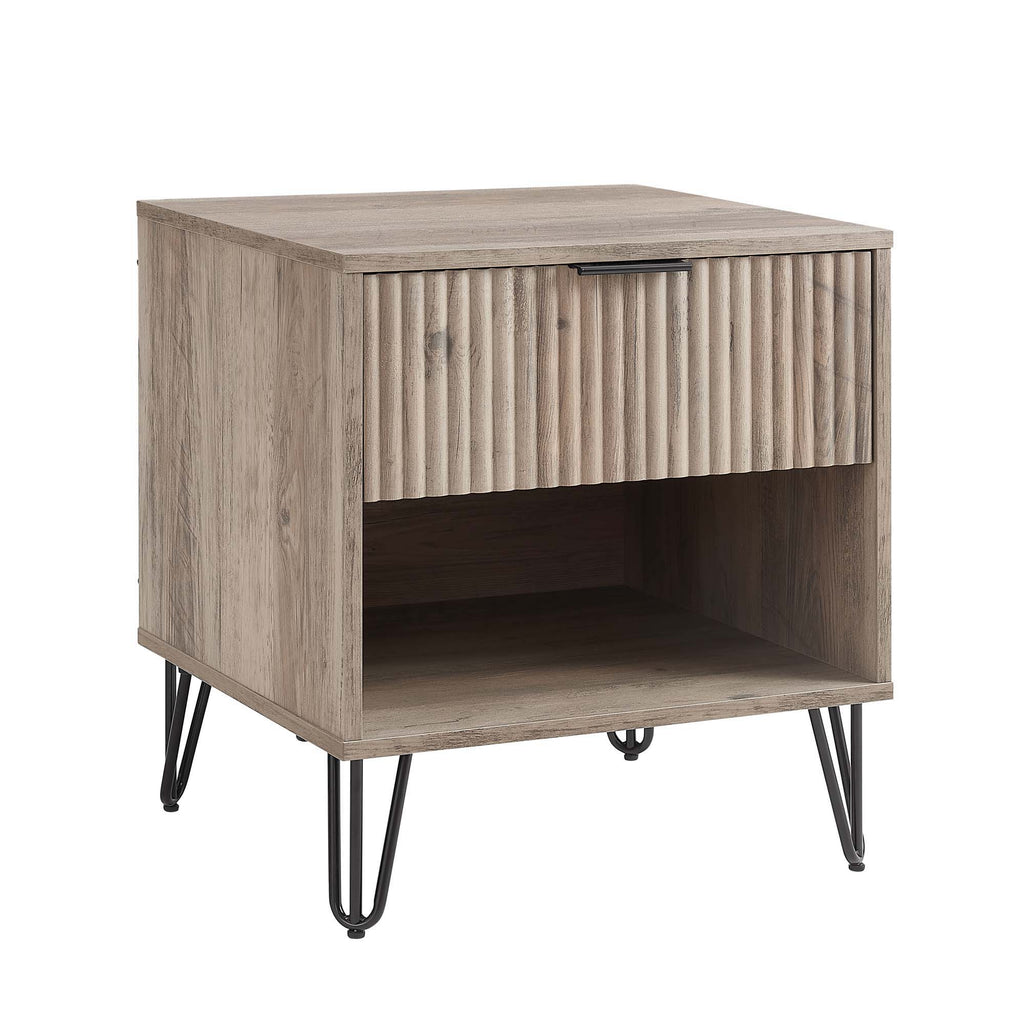 Modern Nightstand with Fluted Drawer and Metal Handles - Multiple Colors