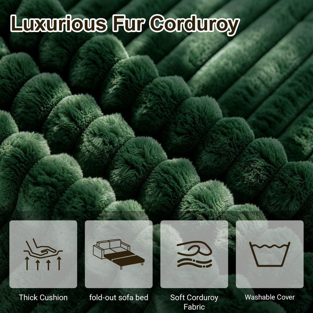 76 Inch Convertible Futon Sofa Bed with Corduroy Upholstery - Dark Green