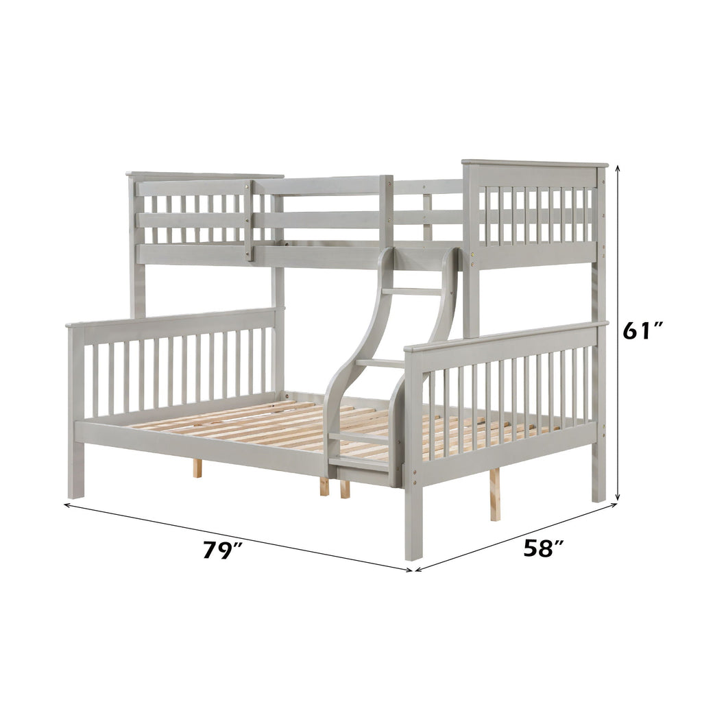 Twin Over Full Bunk Bed with Secure Ladder and Slat System - Dark Red or Gray