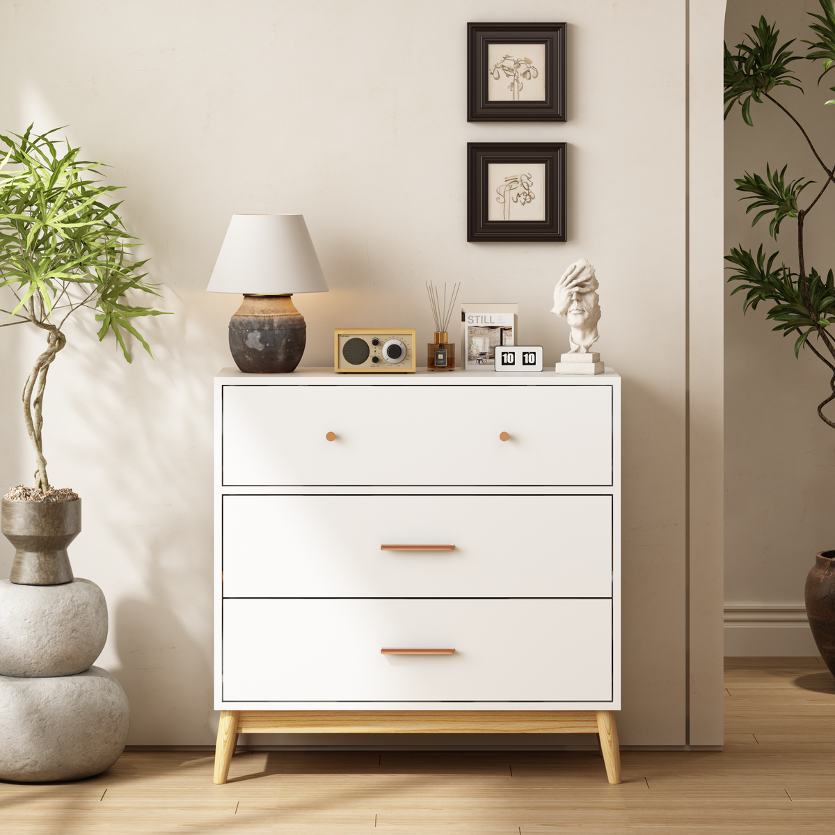 Nordic Style 3-Drawer Storage Cabinet with Modern Design - White