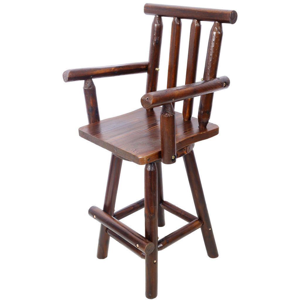 Rustic Bar Stool with Wide Armrest and 360° Swivel - Dark Brown or Light Brown