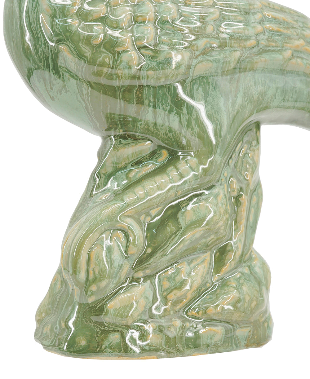 Ceramic Peacock Sculpture with Lustrous Glaze - 14 Inch