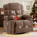 Oversized Massage Swivel Recliner Chair with Lumbar Heating, Cup Holders & USB - Brown or Gray