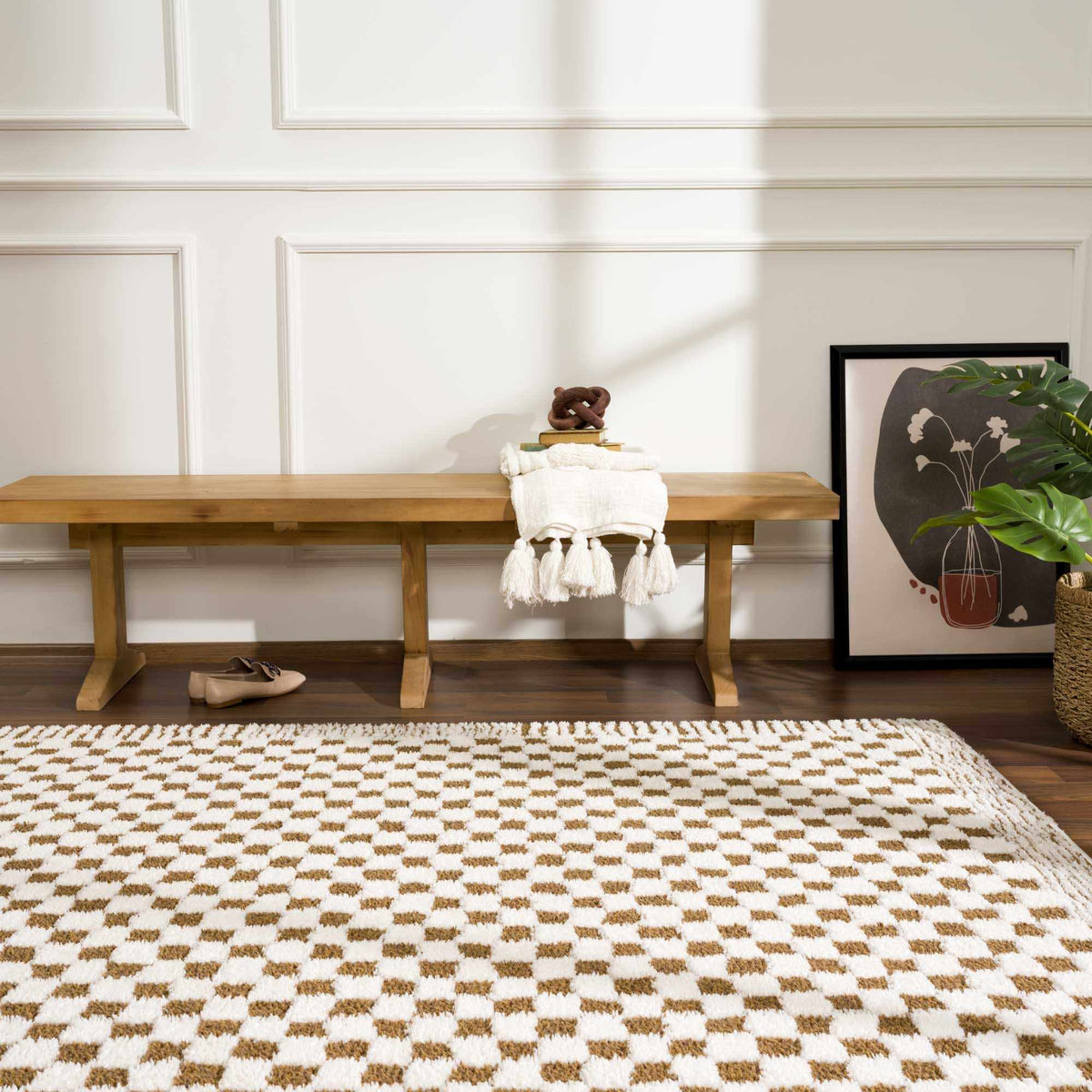 Leryn Brown Checkered Plush Rug