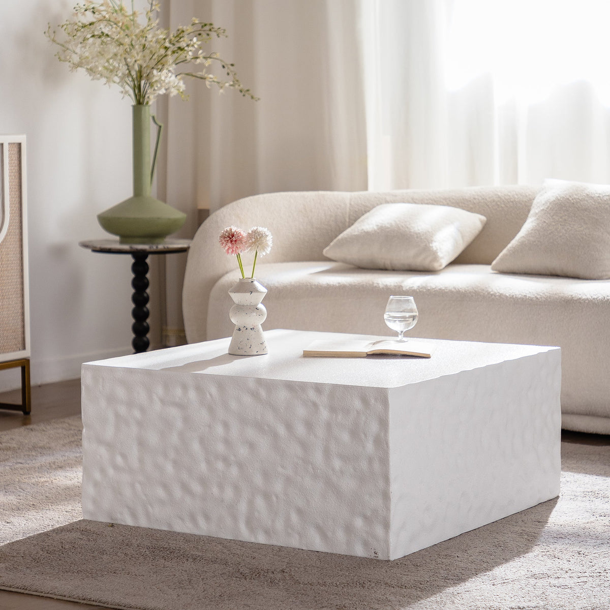 Modern Square Coffee Table with MDF Construction - Creamy White or Walnut