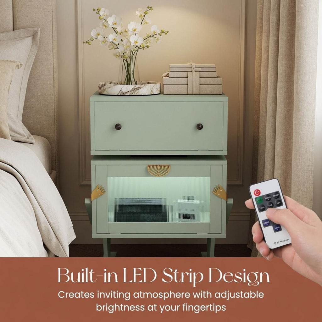 Robot LED Nightstand with 360° Rotating Drawer - White, Pink, or Green