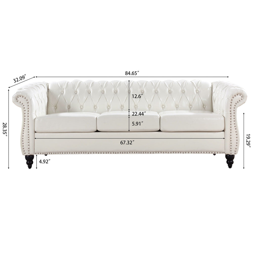 Rolled Arm Chesterfield 3 Seater Sofa with Fire-Resistant Upholstery - Multiple Colors