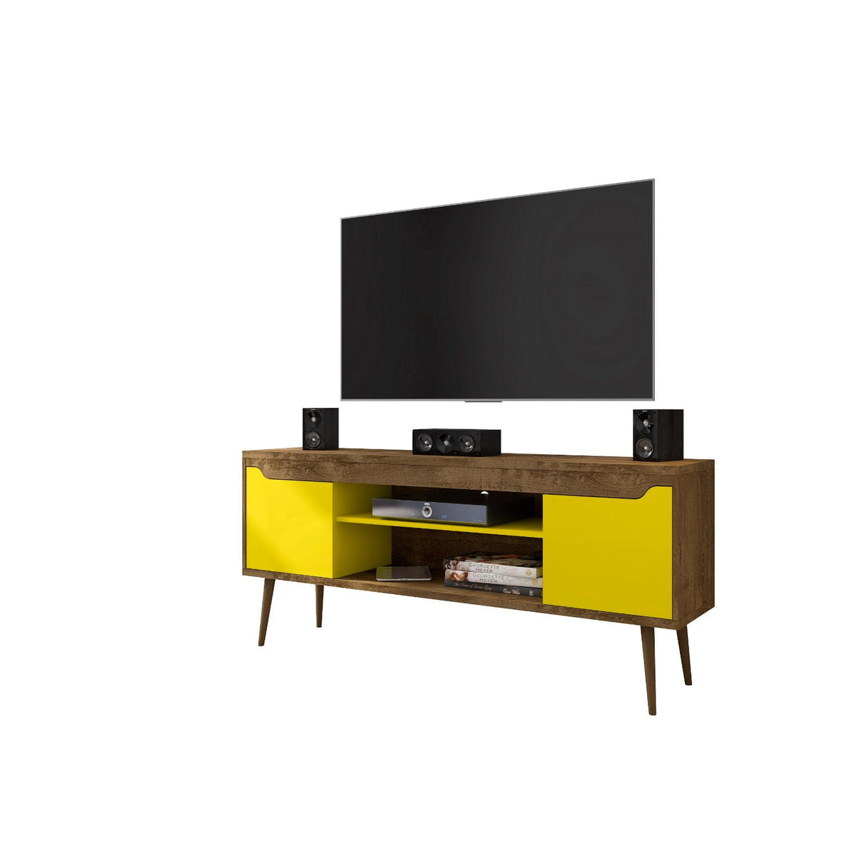 Modern Design TV Stand with Concealed Storage - White or Yellow