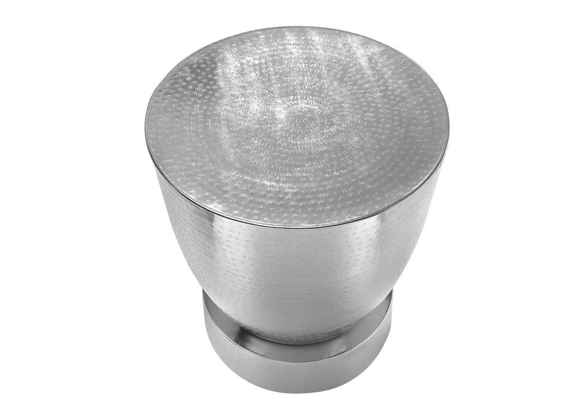 Drum Accent Side Table with Hand-Crafted Hammered Metal Finish - White or Gray