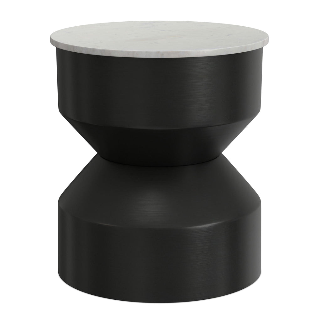 Black White Side Table with Marble Top and Iron Base