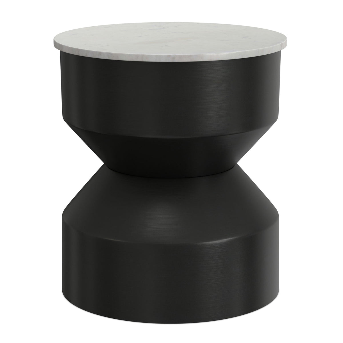 Black White Side Table with Marble Top and Iron Base