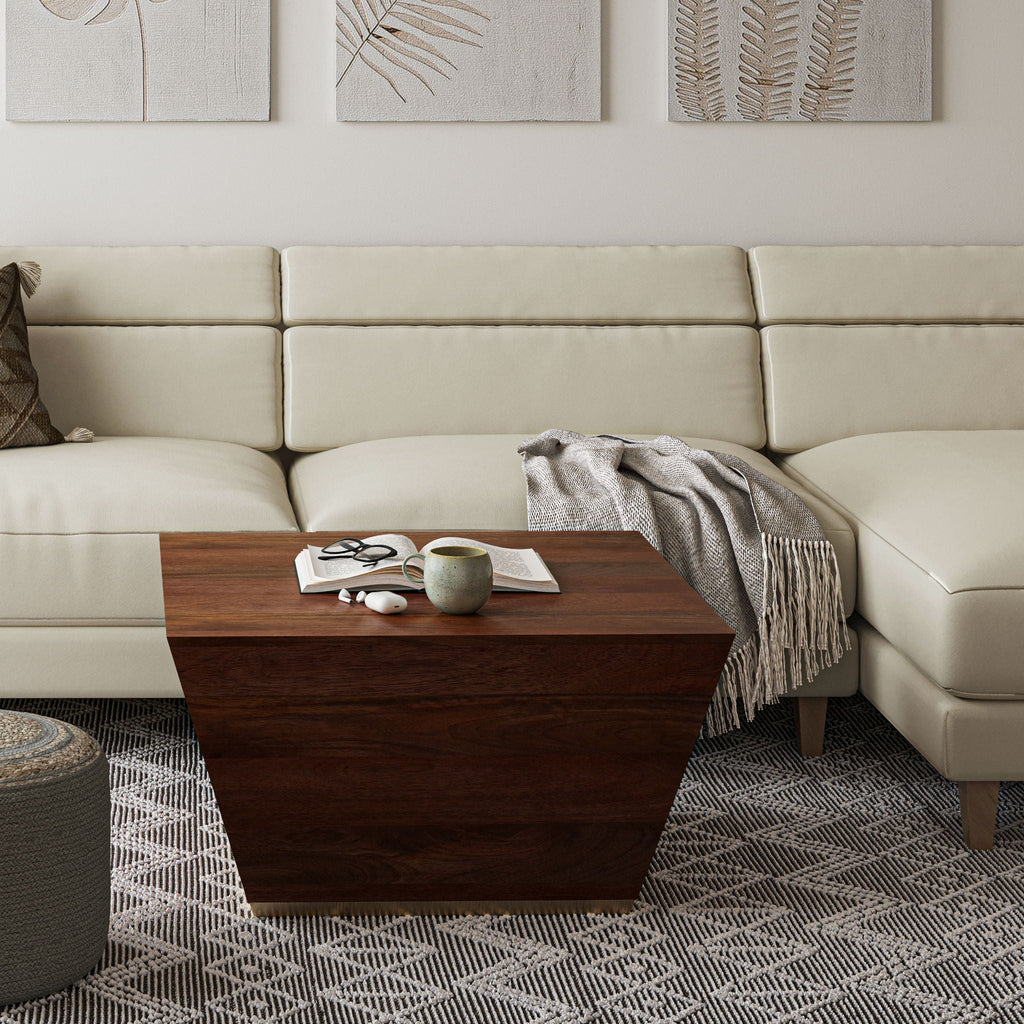 Handcrafted Square Coffee Table with Brass Trim - Multiple Finishes