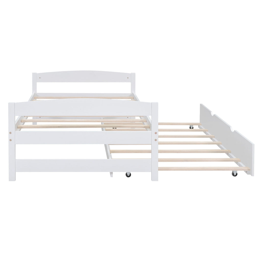 Twin Size Platform Bed with Trundle - Solid Wood Frame - Dark Gray or White
