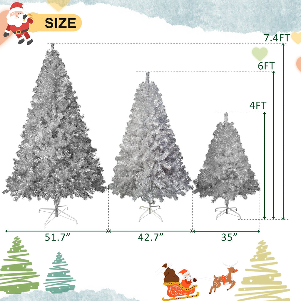 7.4FT Pre-Lit Artificial Christmas Tree with 400 LED Lights - Silver
