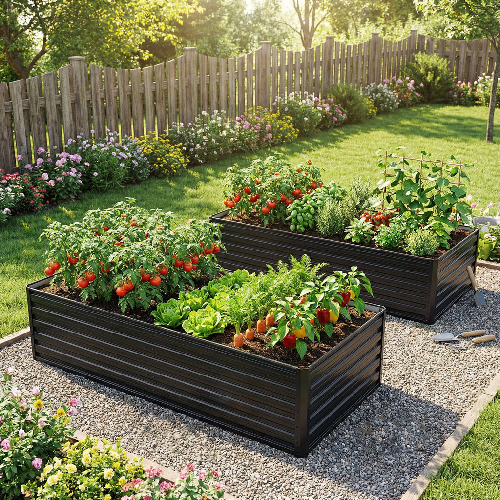 2-Pack Galvanized Metal Raised Garden Beds with Reinforced Durability - Black