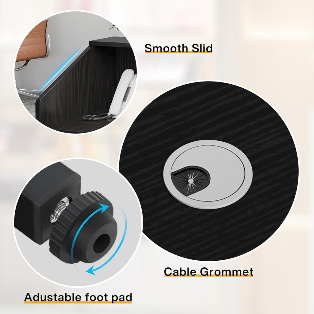 Modern Reception Desk with Cable Grommet & Privacy Panels - Black or White