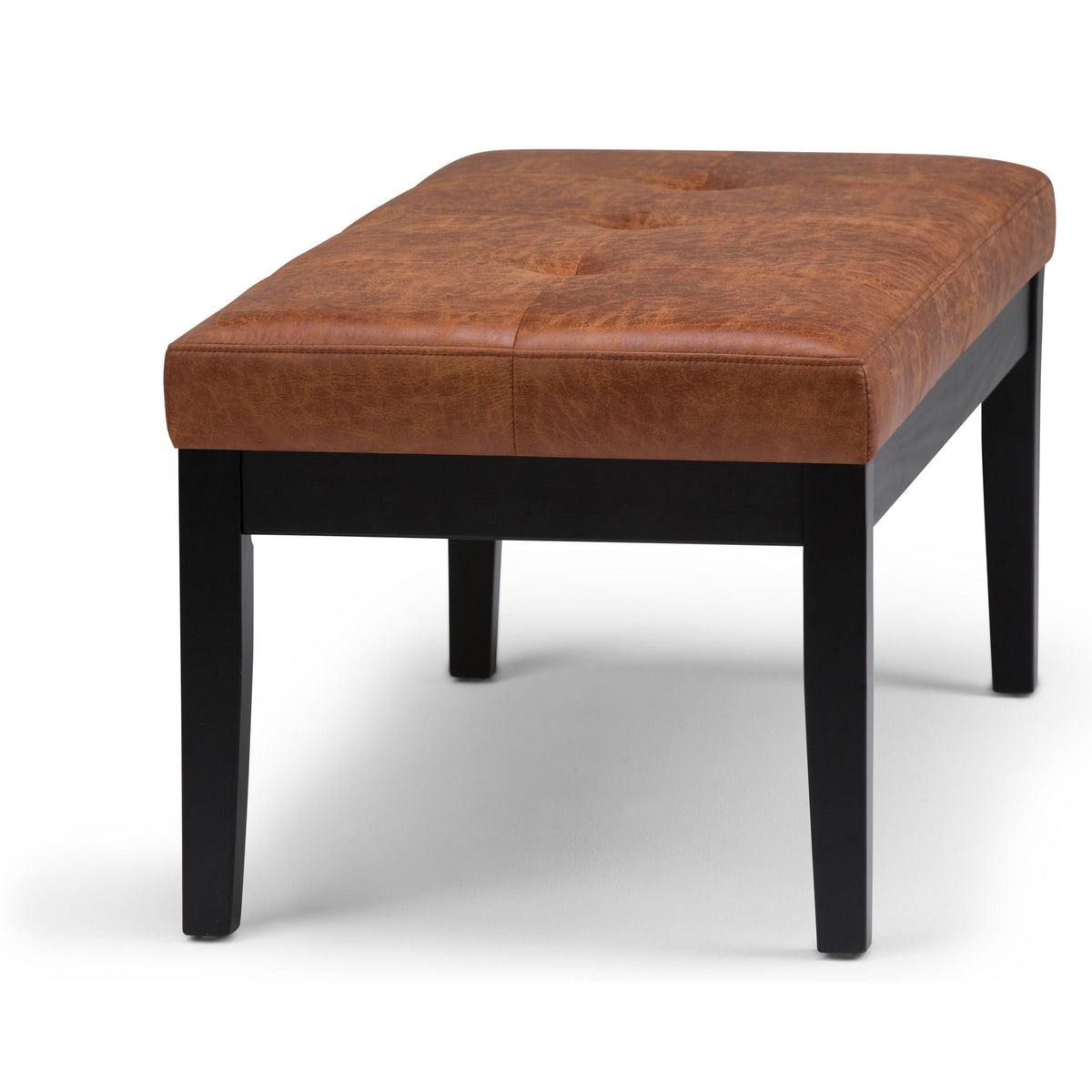 Upholstered Tufted Ottoman Bench with Solid Wood Base - Black, Brown, or Gray