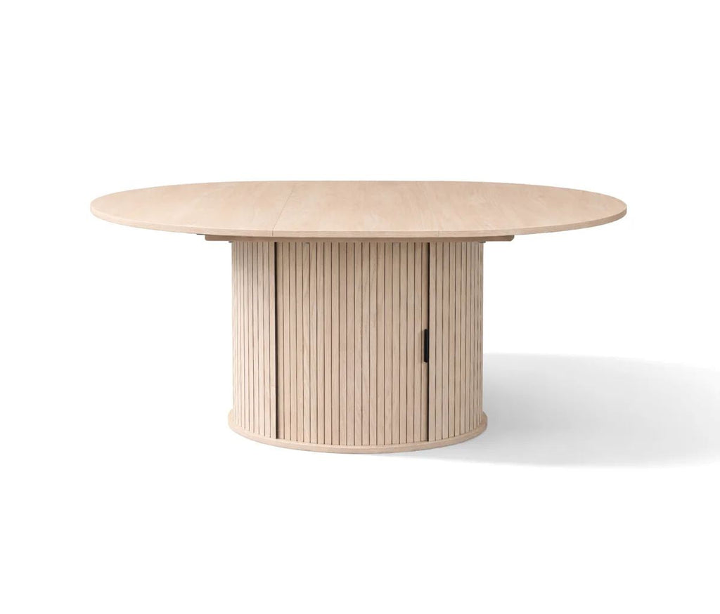 Extendable Round Dining Table with Hidden Storage Base - Wood