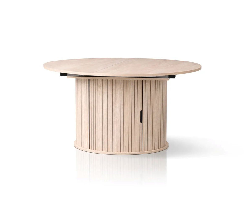 Extendable Round Dining Table with Hidden Storage Base - Wood
