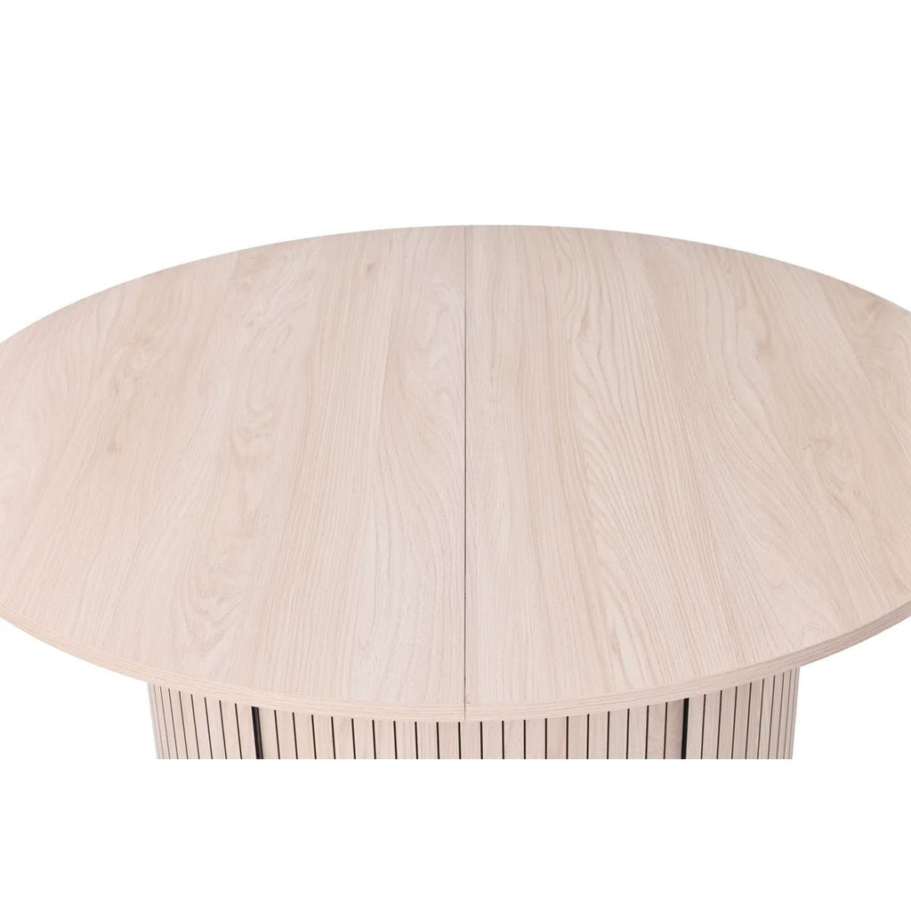 Extendable Round Dining Table with Hidden Storage Base - Wood