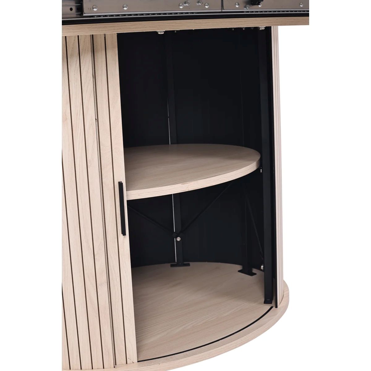Extendable Round Dining Table with Hidden Storage Base - Wood
