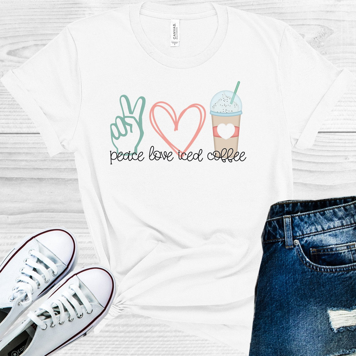 Peace Love Iced Coffee Graphic Tee
