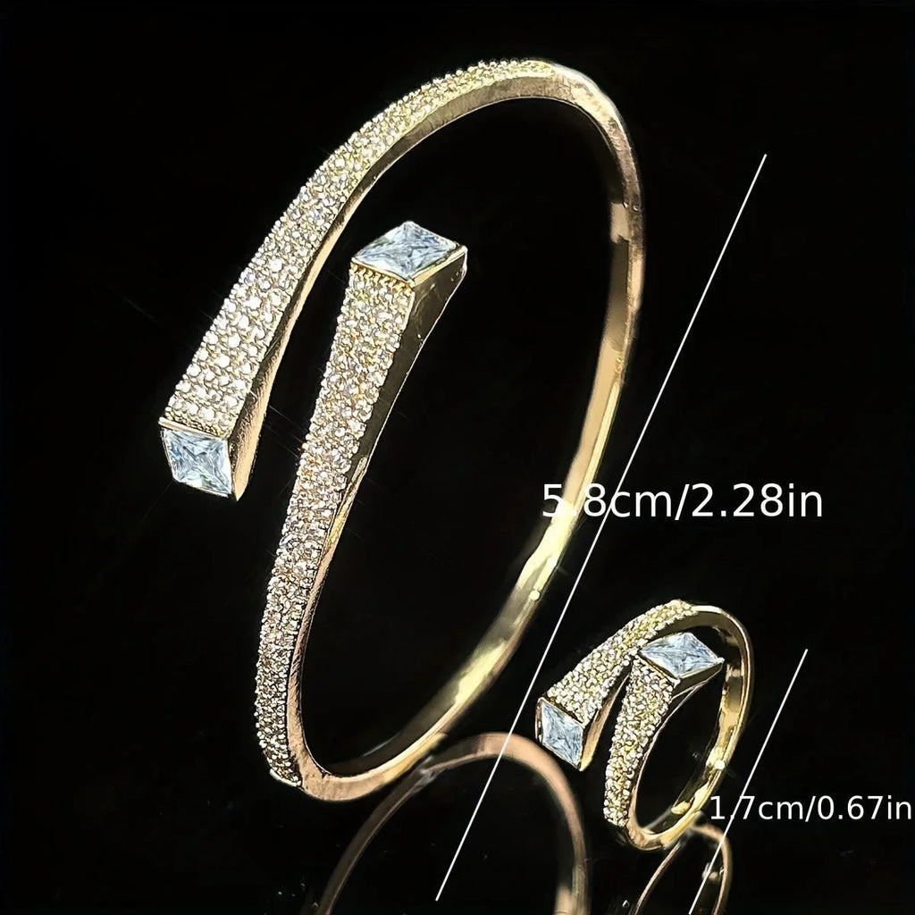 Irregular Geometric Synthetic Zirconia Bracelet and Ring Jewelry Set