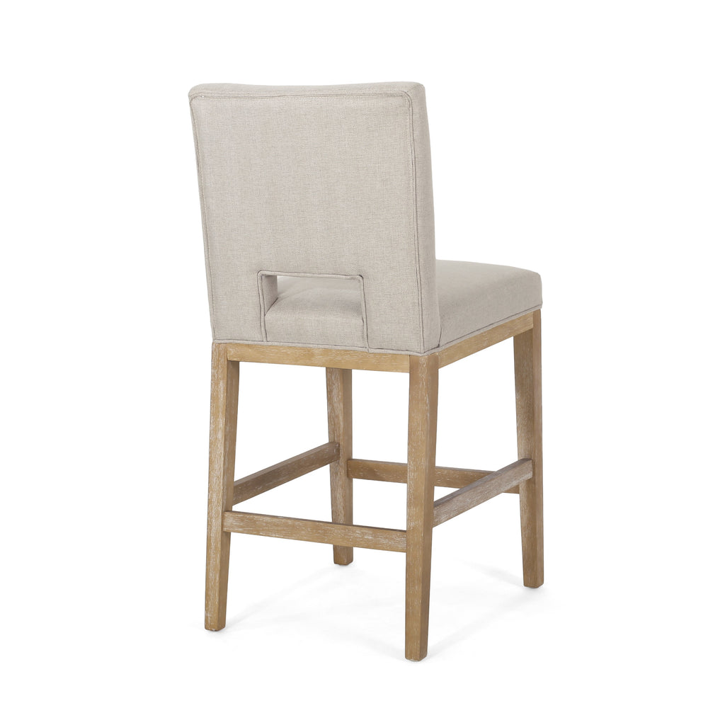 27 Inch Fabric Counter Stools, Set of 2 with Sturdy Rubberwood Legs - Wheat