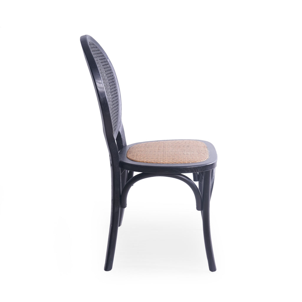 Vintage Rattan-Style Dining Chair MP2 Set of 2 with Elm Wood Frame - Matte Black