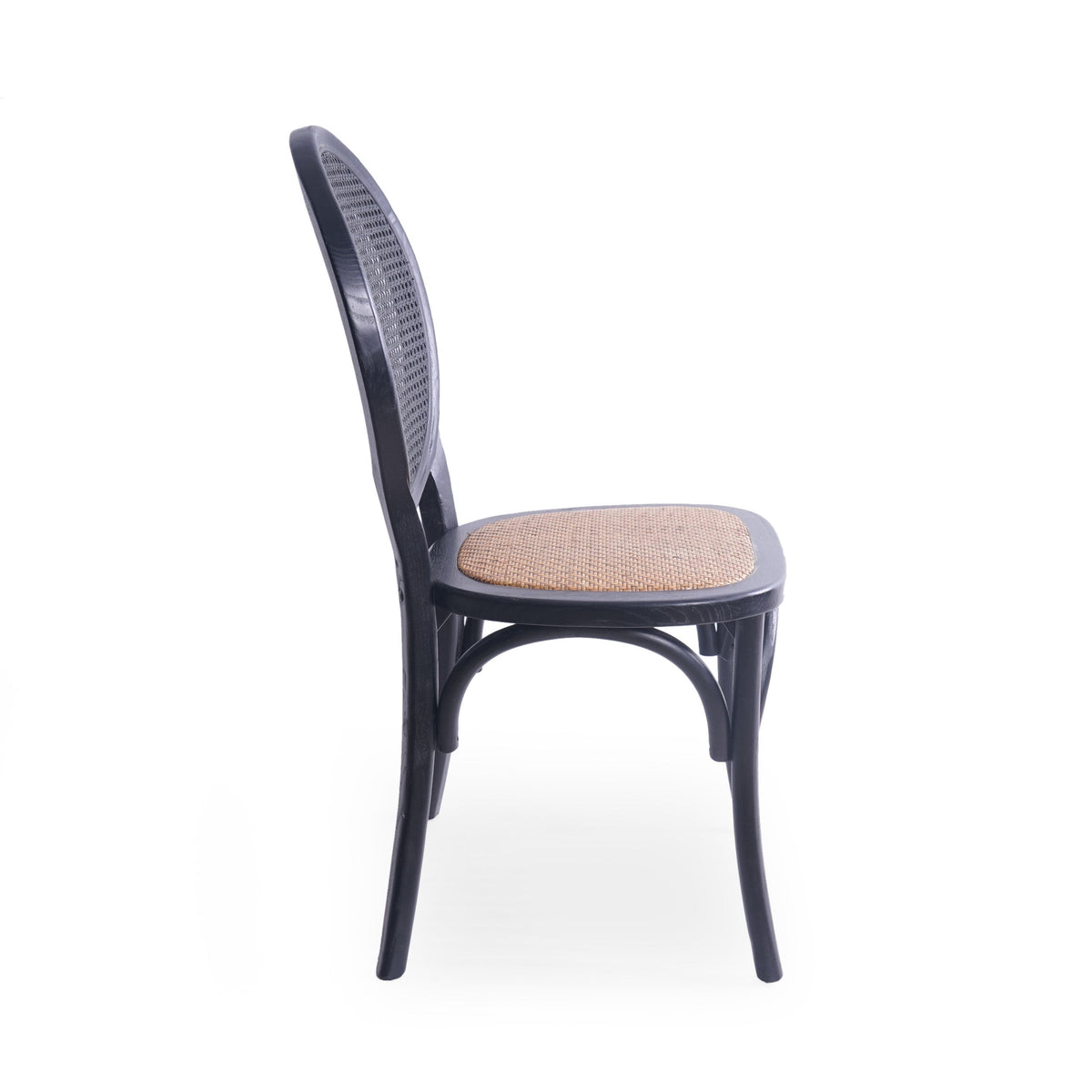 Vintage Rattan-Style Dining Chair MP2 Set of 2 with Elm Wood Frame - Matte Black