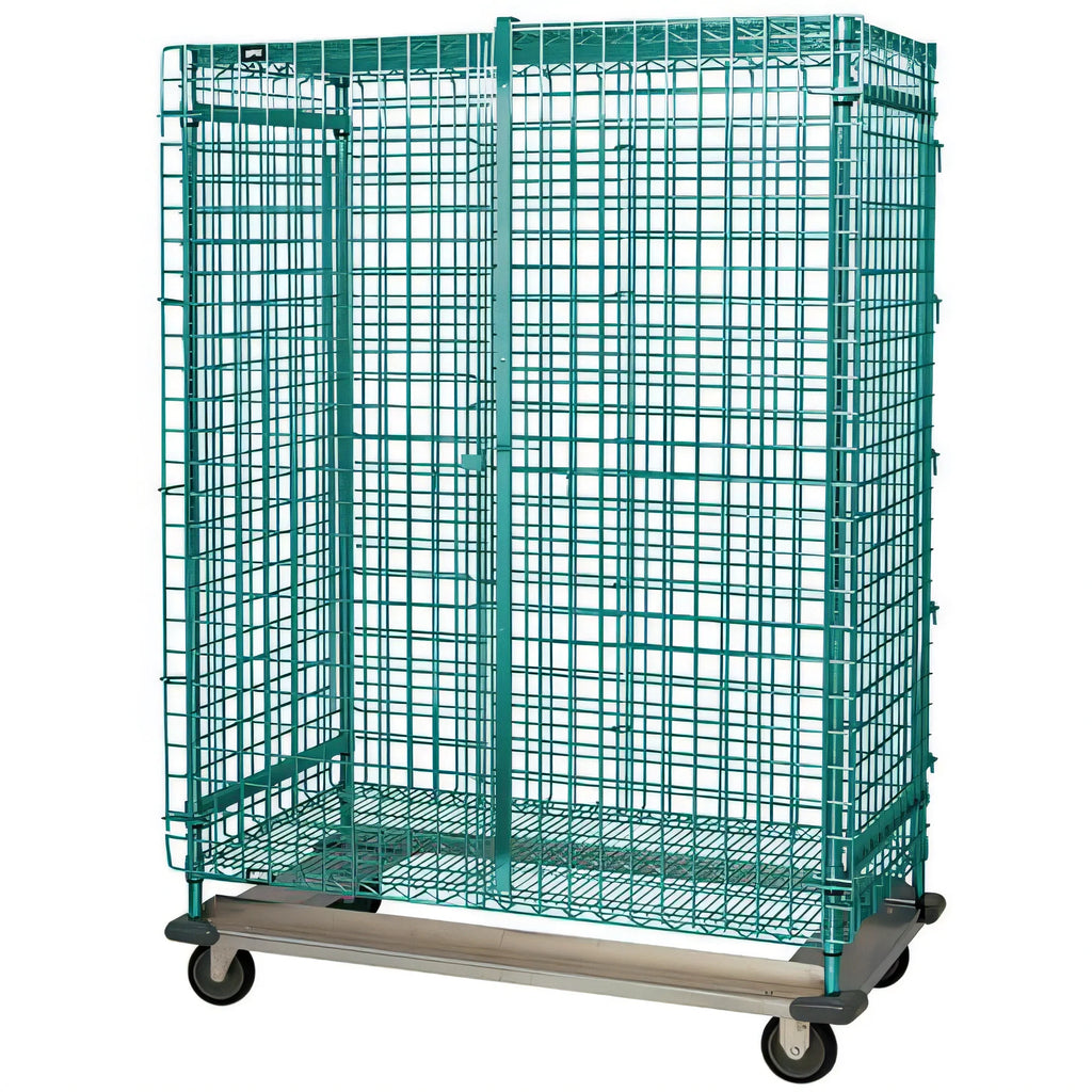 Quantum MD2448-70SECP Mobile Open-Wire Security Cage with Locking Doors, Dolly Base, Green Epoxy, 48"W x 24"D x 70"H