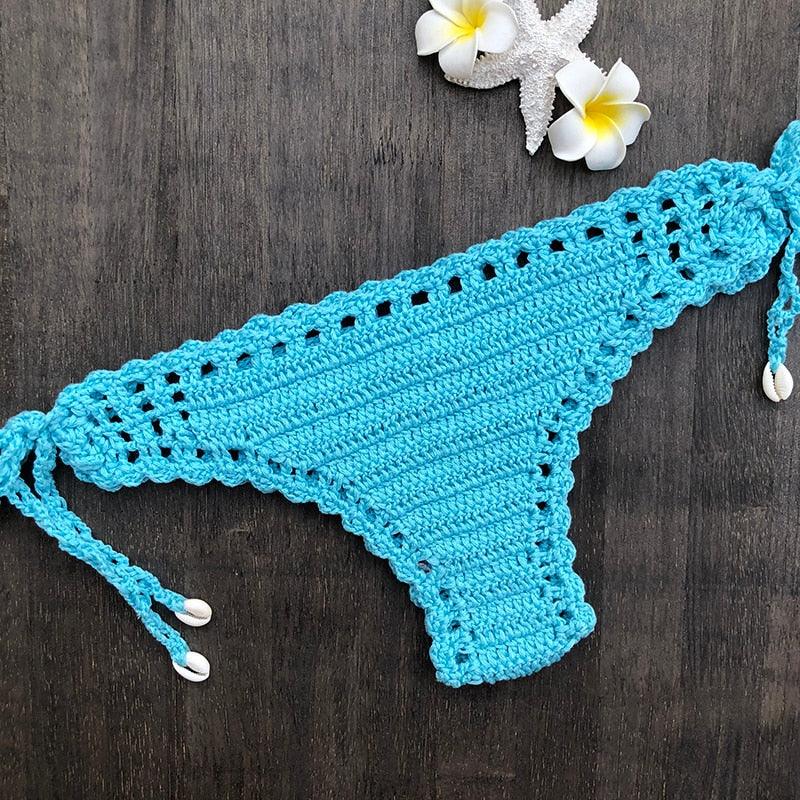 Handmade Vintage Crochet Bikinis Knitted Cotton Swimwear Women's Crochet Swimsuit Two Pieces Bathing Suits Bikini Swimsuit Top Bottom Bandage Modern Women Beachwear For Summer