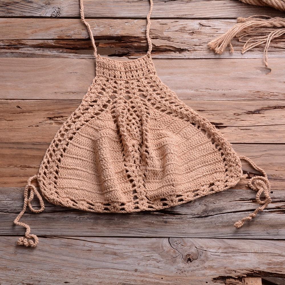 Handmade Vintage Crochet Bikinis Knitted Cotton Swimwear Women's Crochet Swimsuit Two Pieces Bathing Suits Bikini Swimsuit Top Bottom Bandage Modern Women Beachwear For Summer