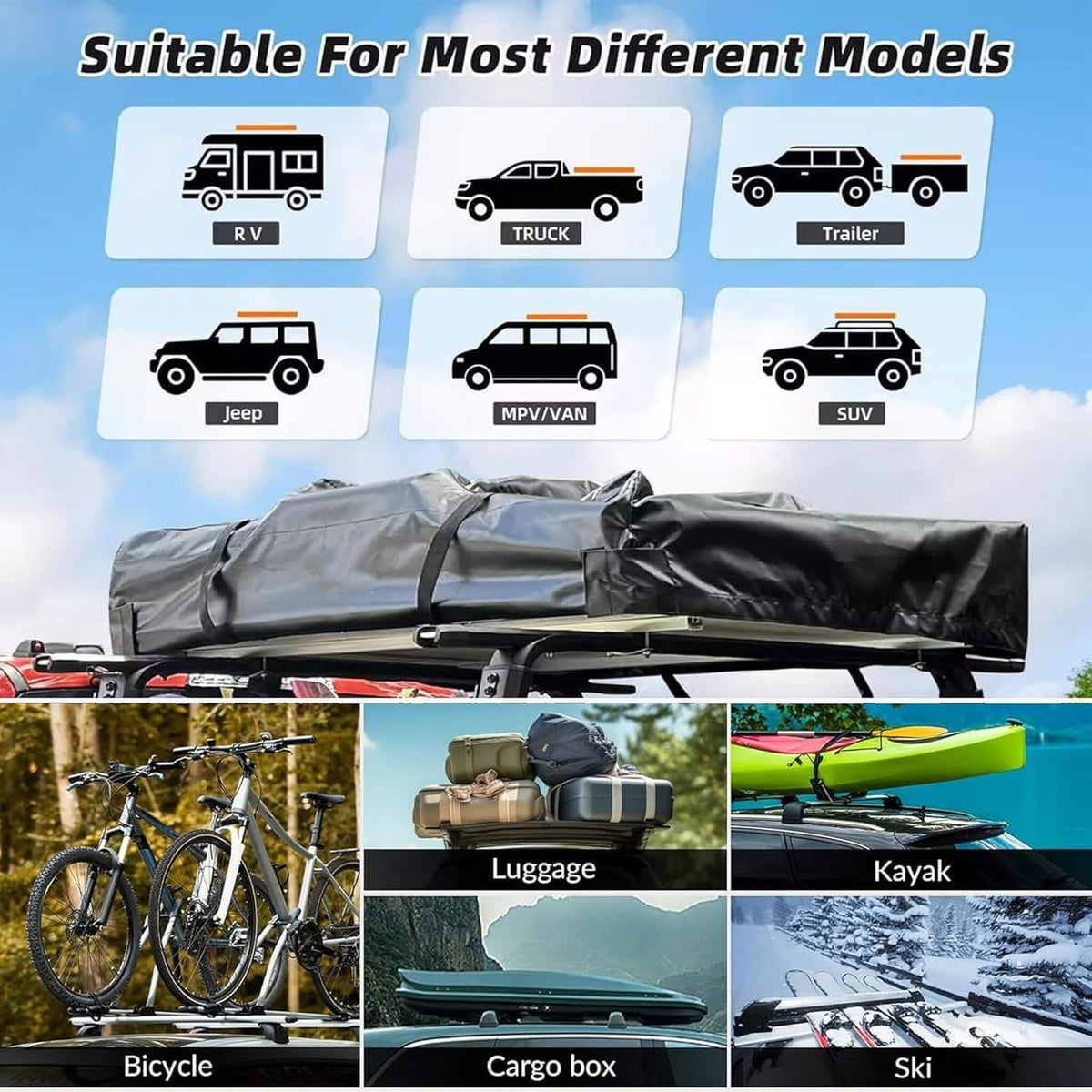 Ridge Heavy-Duty Aluminum Hard-Shell Rooftop Tent With Ladder, LED Lighting, And Memory Foam Mattress (SAK82931)