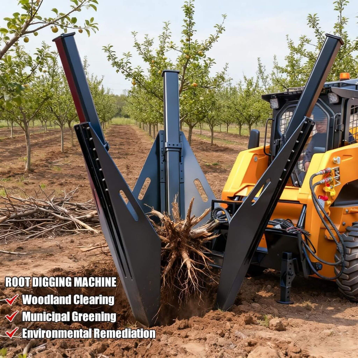 Heavy-Duty Industrial 3-Blade Tree Spade Transplanter Skid Steer Attachment (SAK50296)