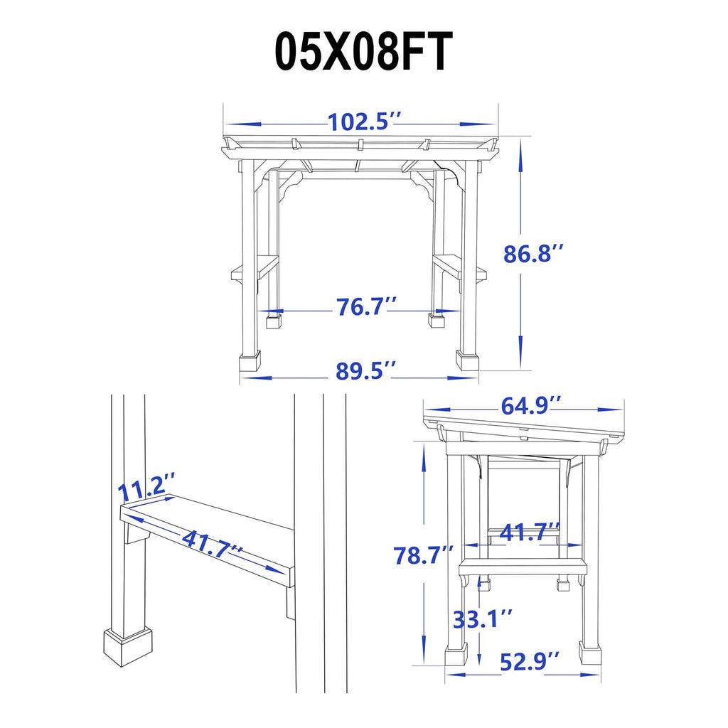 Heavy-Duty Premium Wooden Grill Gazebo With Sloped Metal Roof (SAK61583)