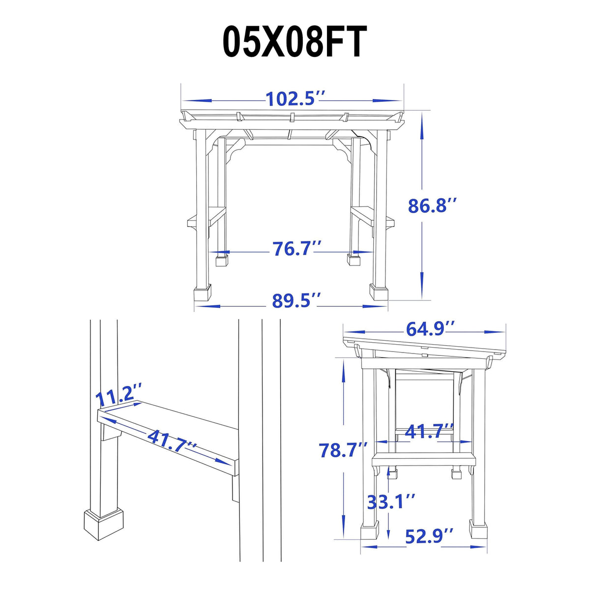 Heavy-Duty Premium Wooden Grill Gazebo With Sloped Metal Roof (SAK61583)