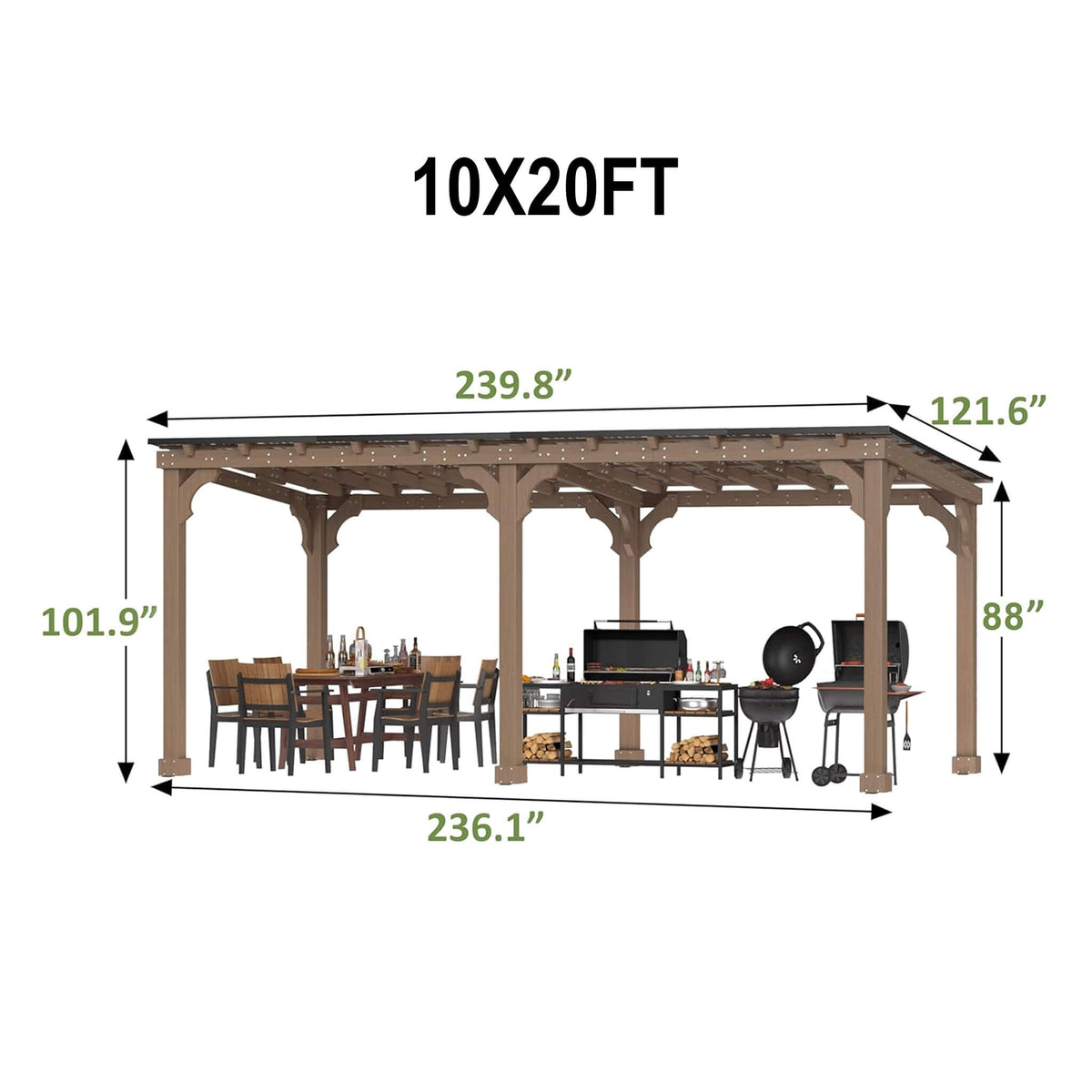 Heavy-Duty Premium Wooden Grill Gazebo With Sloped Metal Roof (SAK61583)