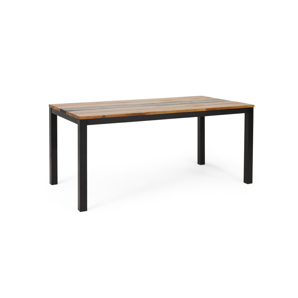 Acacia Wood Outdoor Dining Table with Powder-Coated Frame - Lindsey Dining Table