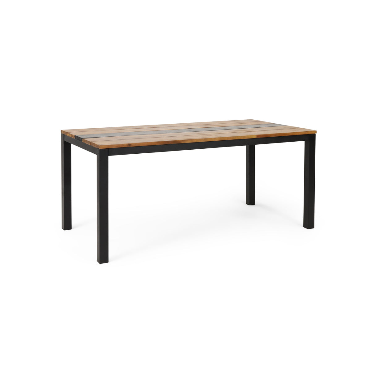Acacia Wood Outdoor Dining Table with Powder-Coated Frame - Lindsey Dining Table