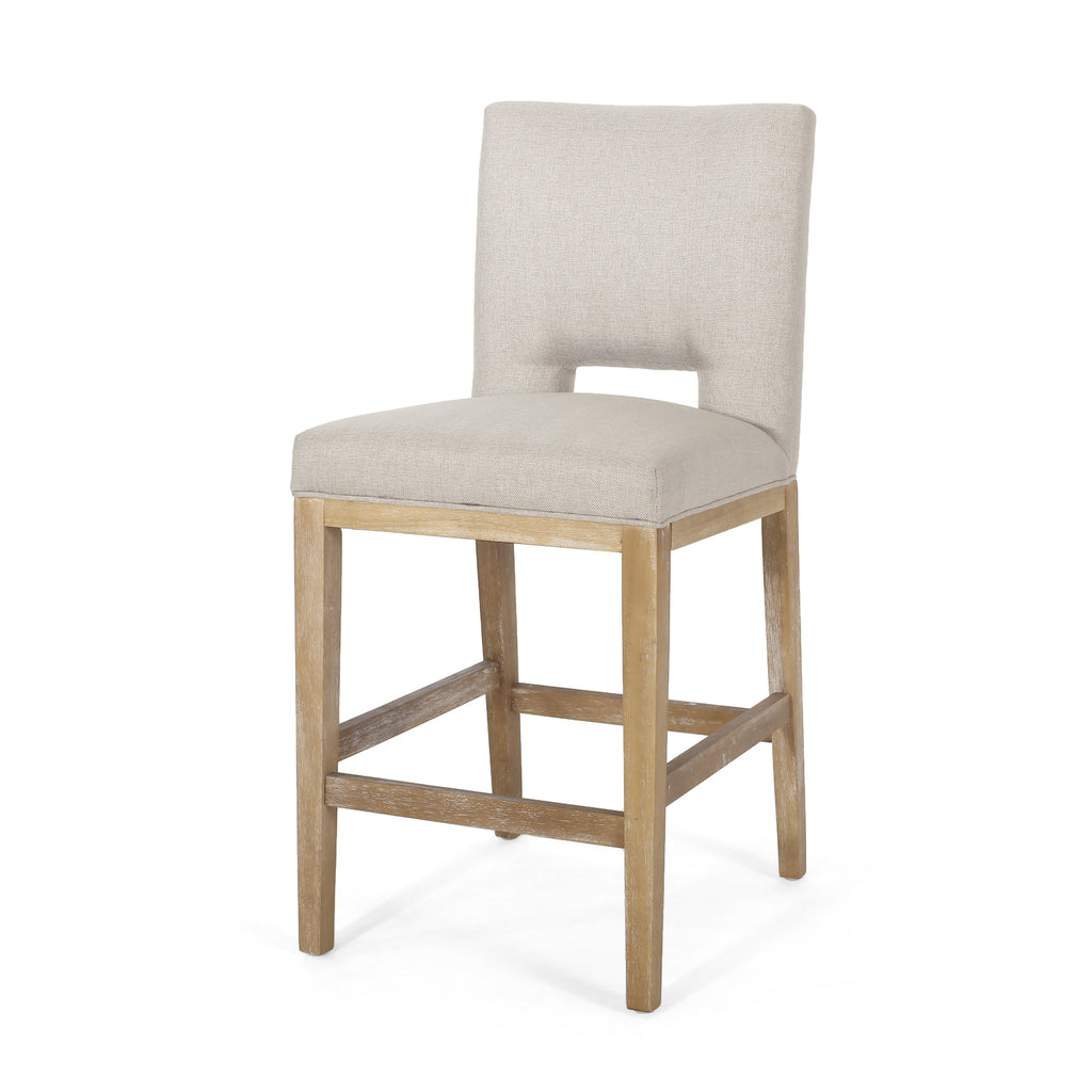 27 Inch Fabric Counter Stools, Set of 2 with Sturdy Rubberwood Legs - Wheat
