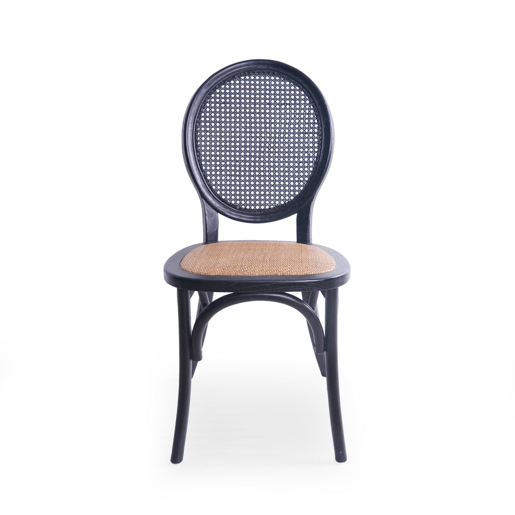 Vintage Rattan-Style Dining Chair MP2 Set of 2 with Elm Wood Frame - Matte Black