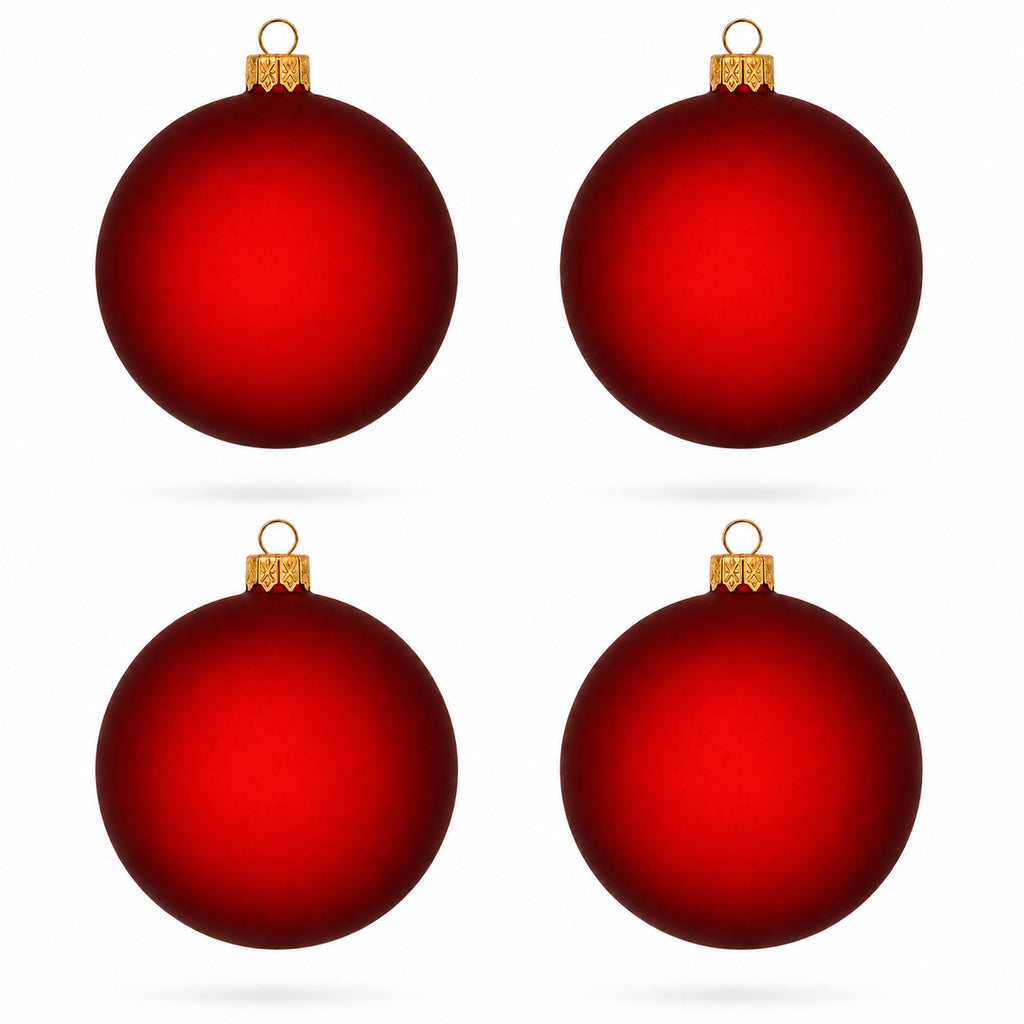 Set of 4 Translucent Red Glass Ball Christmas Ornaments 4 Inches (022)